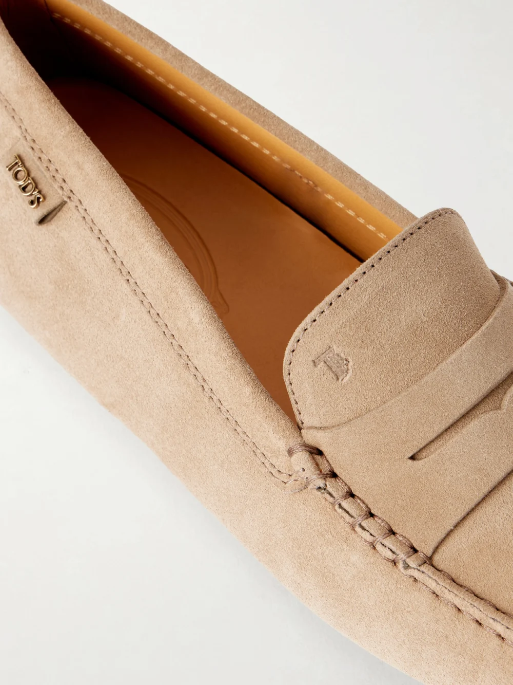 Close-up detail of the Tod's Gommino Suede Loafers