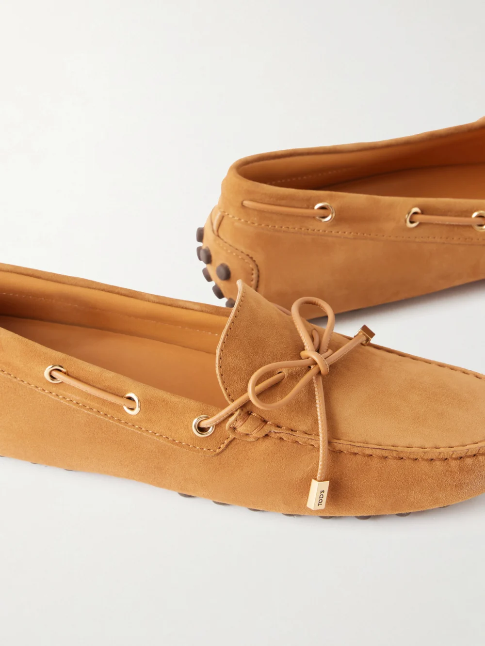 Close-up detail of the Tod's Gommino Suede Loafers