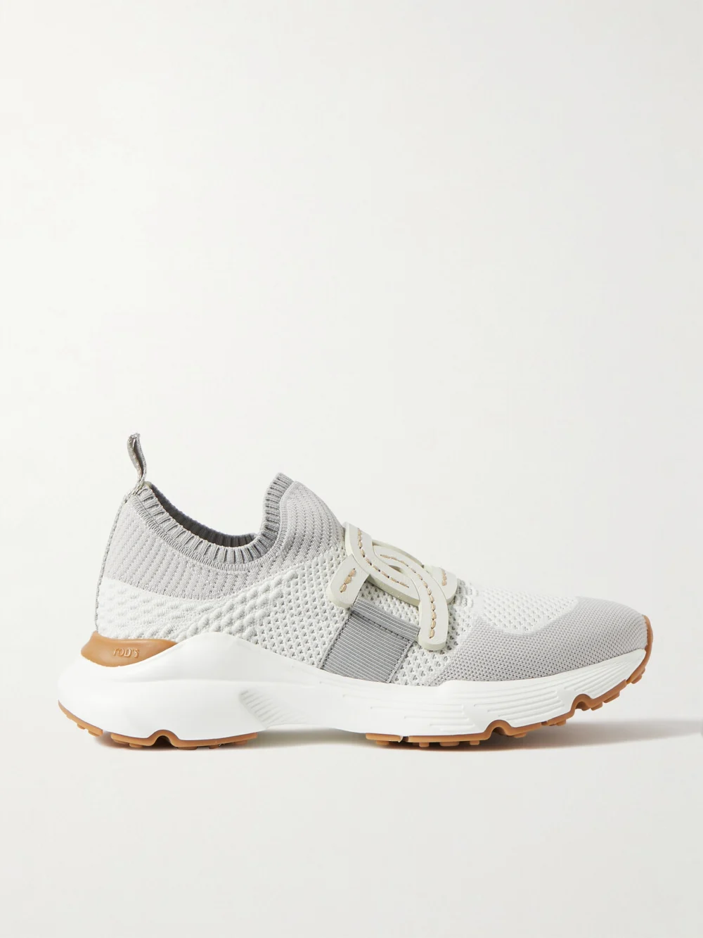 Tod's Leather-trimmed Stretch-knit Slip-on Sneakers in gray