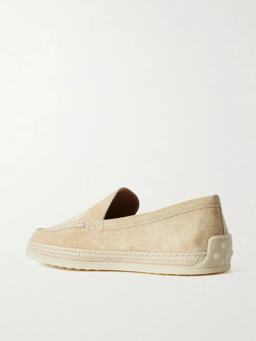 Back view of the Tod's Raffia-trimmed Suede Loafers