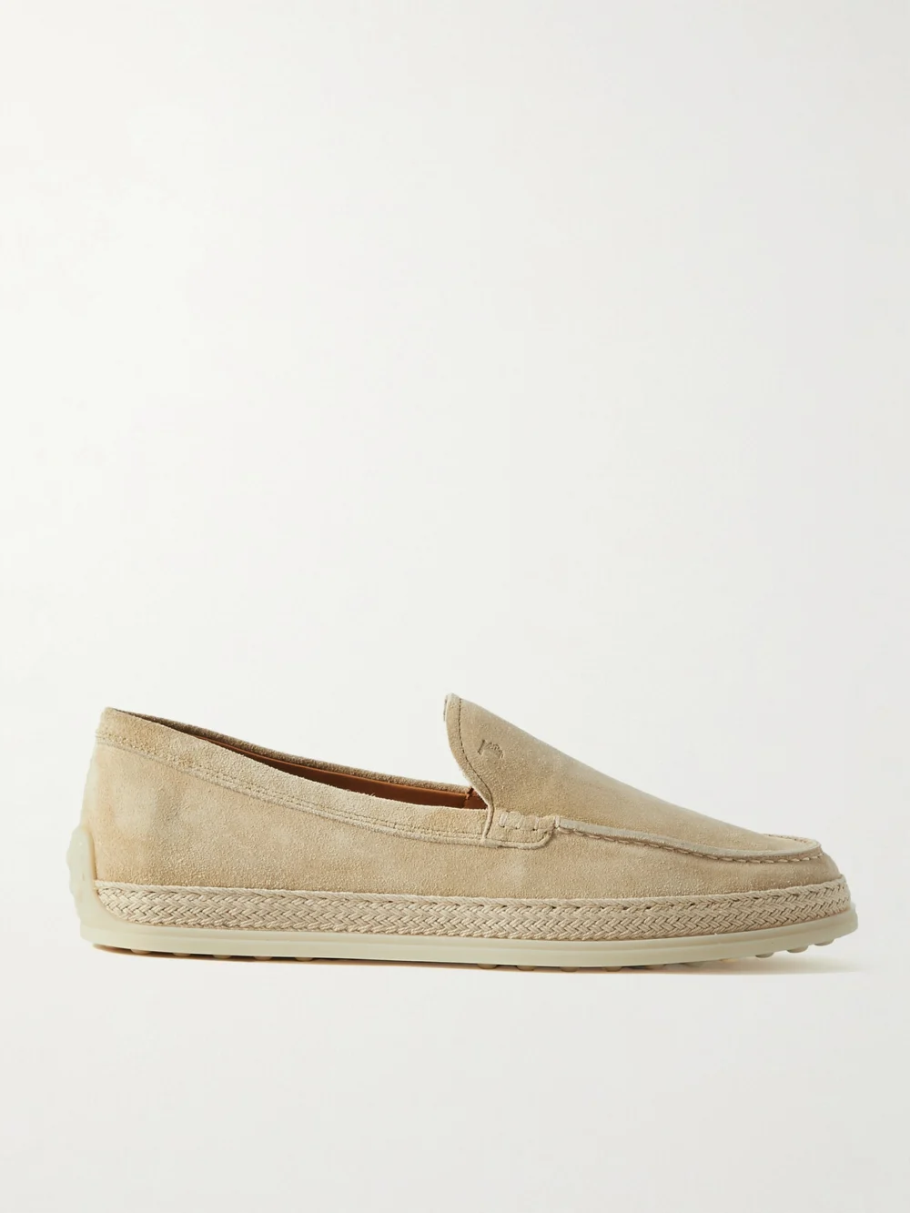 Tod's Raffia-trimmed Suede Loafers in beige