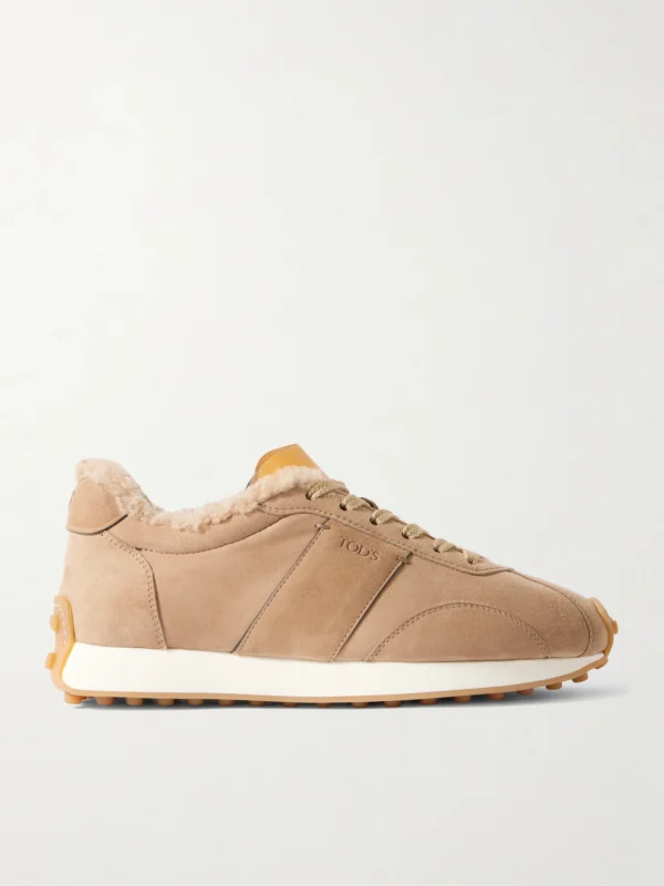Tod's Sportivo Active Embroidered Shearling-trimmed Suede Sneakers