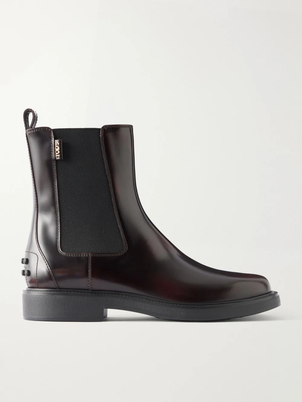 Tod's Studded Glossed-leather Chelsea Boots in burgundy