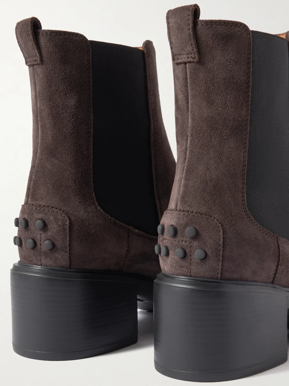 Close-up detail of the Tod's Suede Chelsea Boots