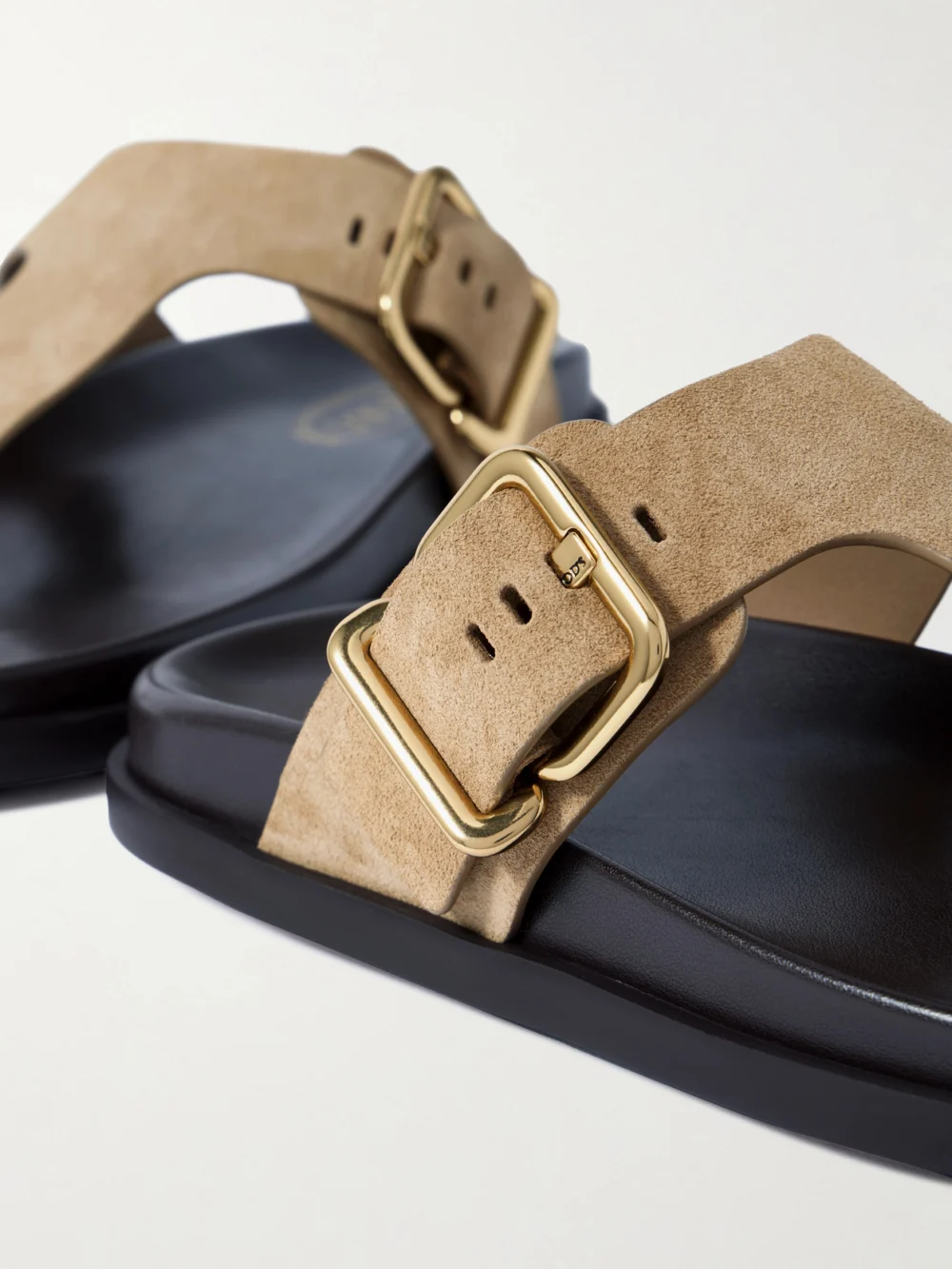 Close-up detail of the Tod's Suede Sandals