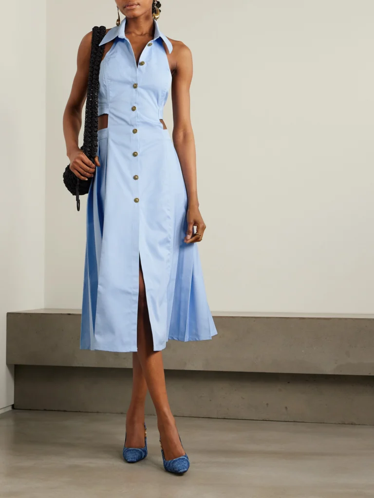 Tolu Coker Backless Pleated Gabardine Midi Shirt Dress