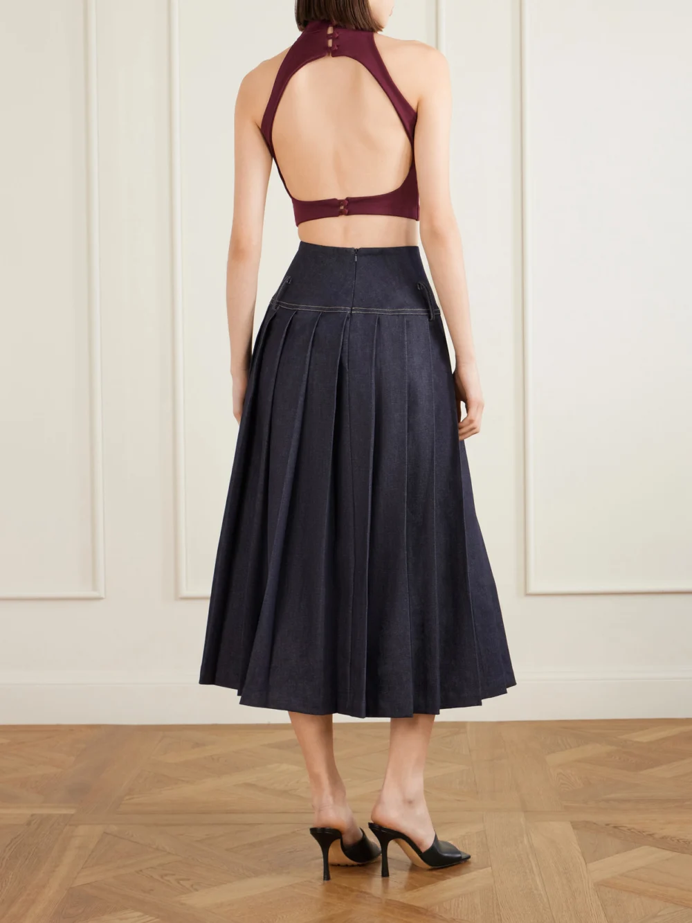 Back view of the Tolu Coker Cropped Open-back Jersey Top