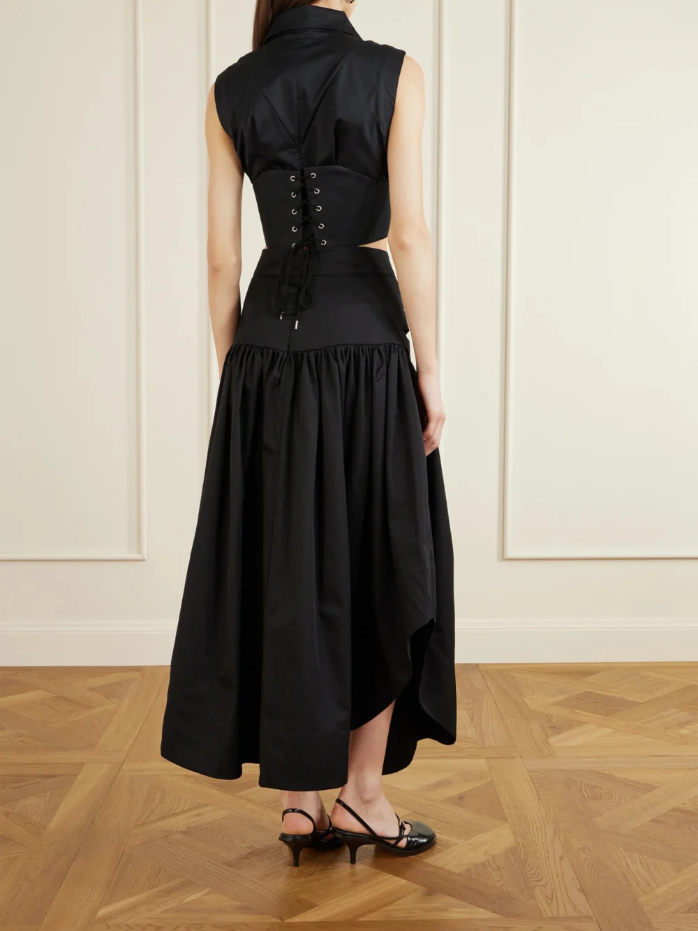 Back view of the Tolu Coker Iyawo Cutout Twill Maxi Skirt