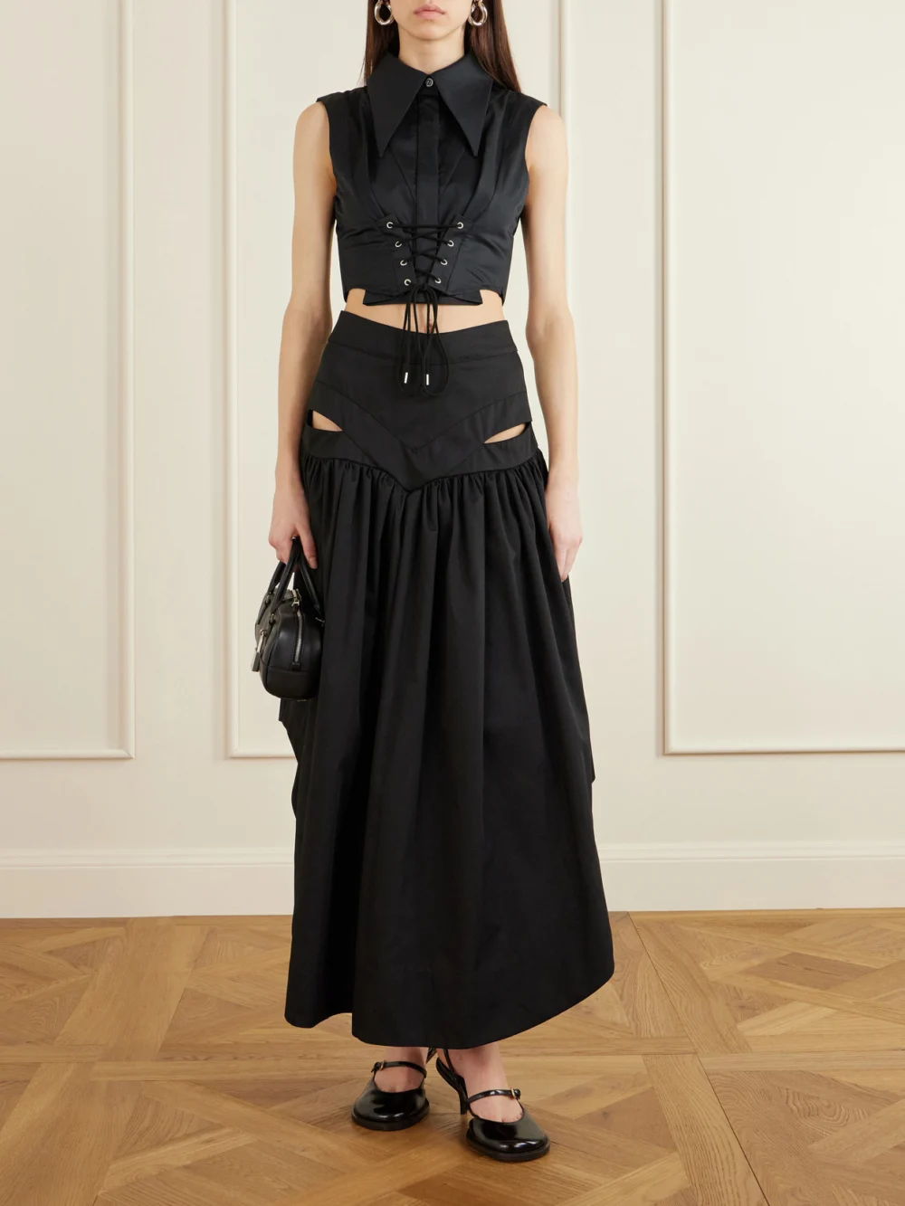 Tolu Coker Iyawo Cutout Twill Maxi Skirt, worn by a model