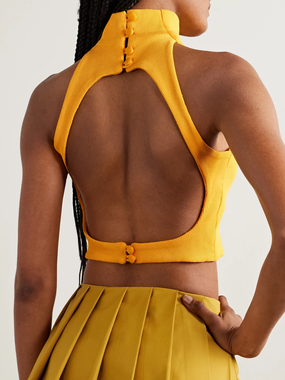 Back view of the Tolu Coker Open-back Cropped Ribbed Cotton-blend Tank