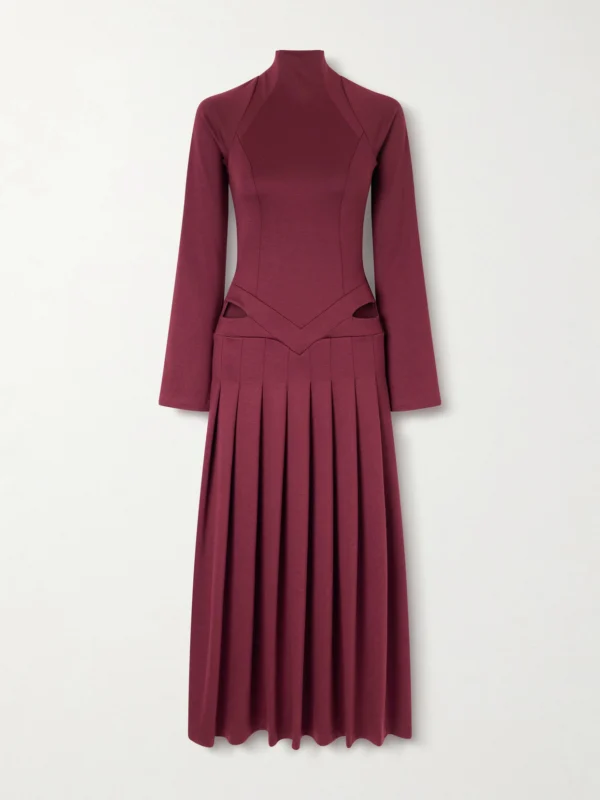 Tolu Coker Open-back Cutout Pleated Jersey Turtleneck Midi Dress