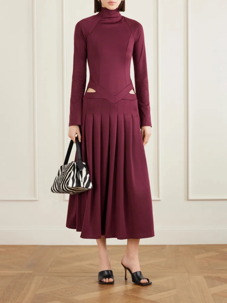 Tolu Coker Open-back Cutout Pleated Jersey Turtleneck Midi Dress