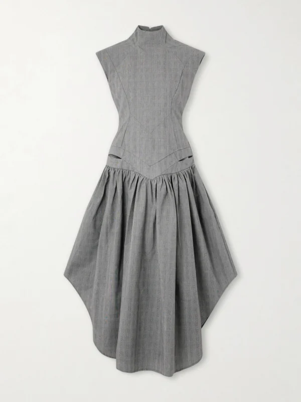 Tolu Coker Open-back Gahered Cutout Checked Organic Cotton Maxi Dress