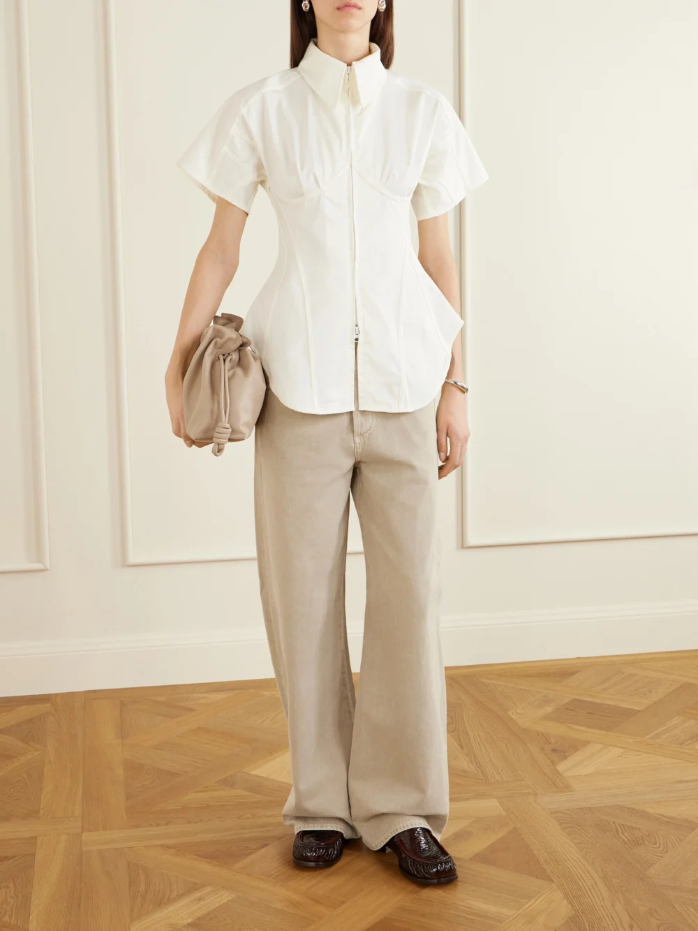Tolu Coker Paneled Cotton-blend Twill Blouse, worn by a model