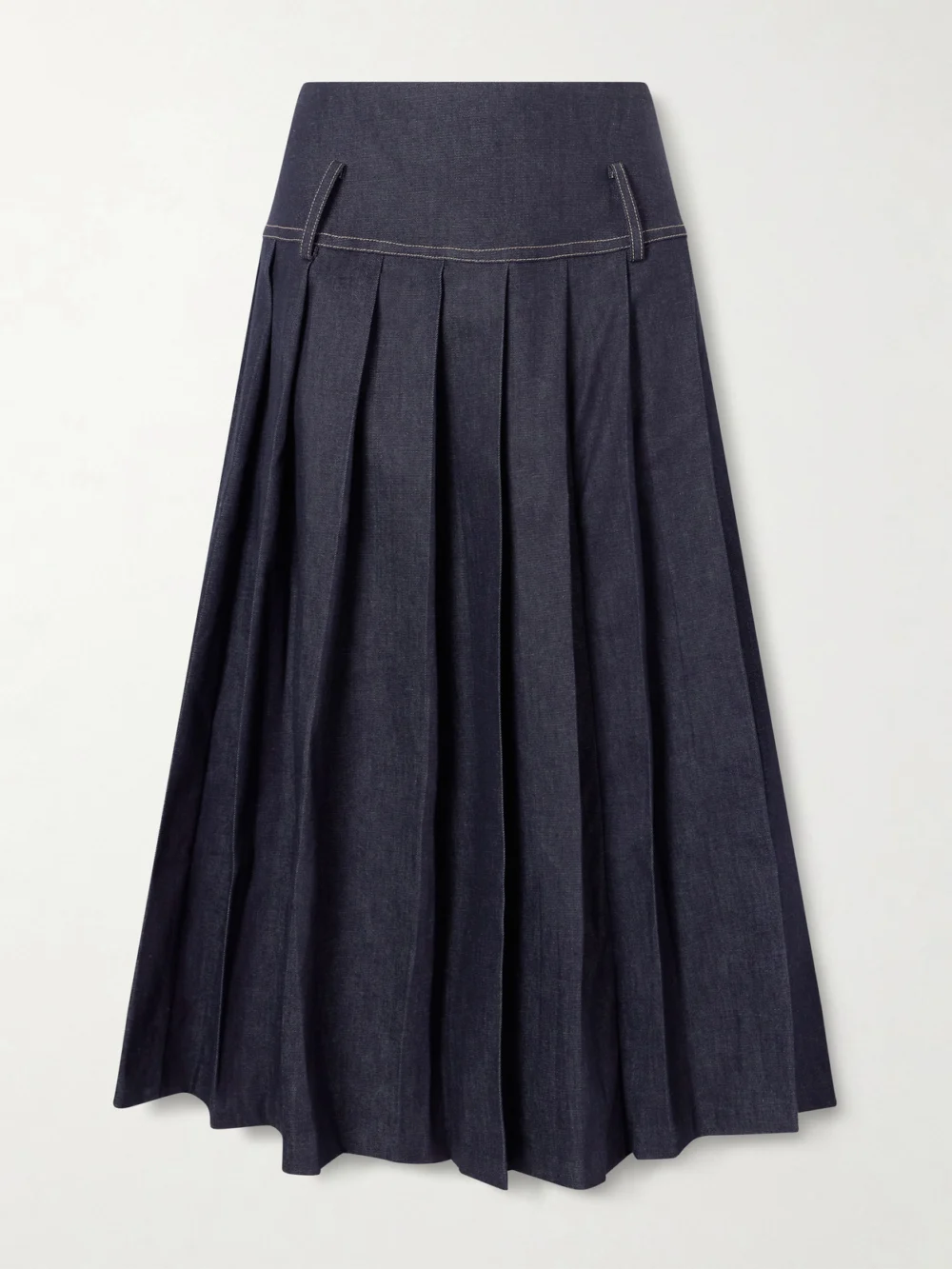 Tolu Coker Pleated Denim Maxi Skirt in navy