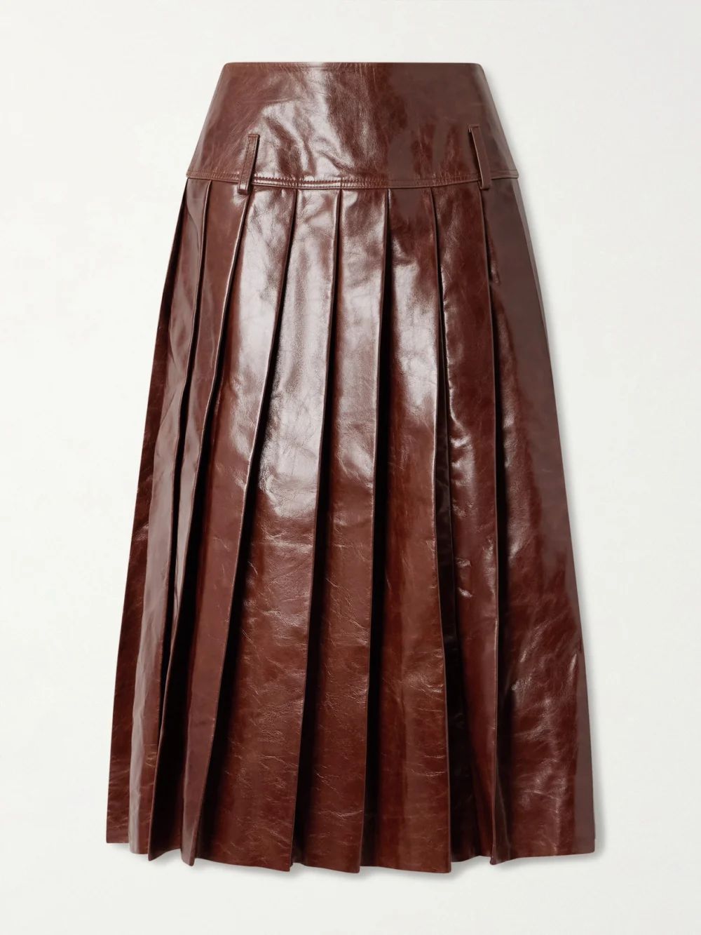 Tolu Coker Pleated Glossed-leather Midi Skirt in brown