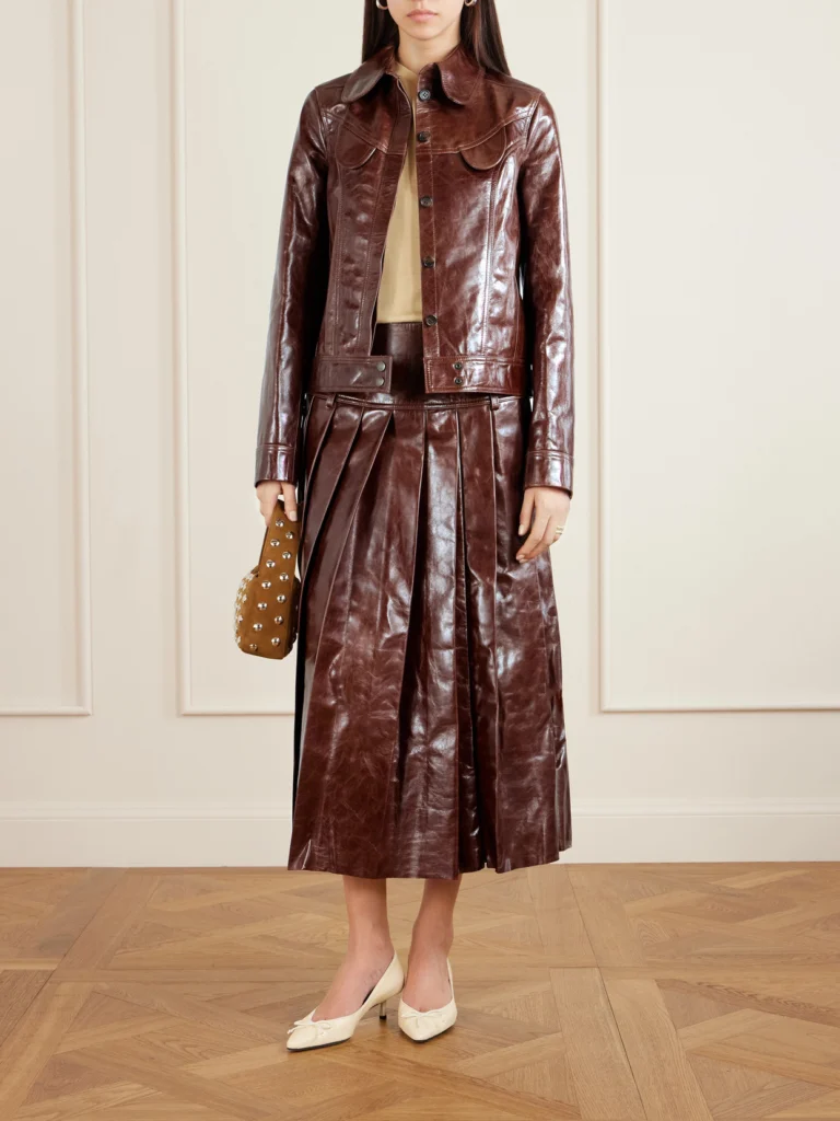 Tolu Coker Pleated Glossed-leather Midi Skirt
