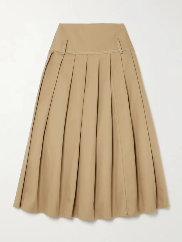 Tolu Coker Pleated Topstitched Denim Midi Skirt