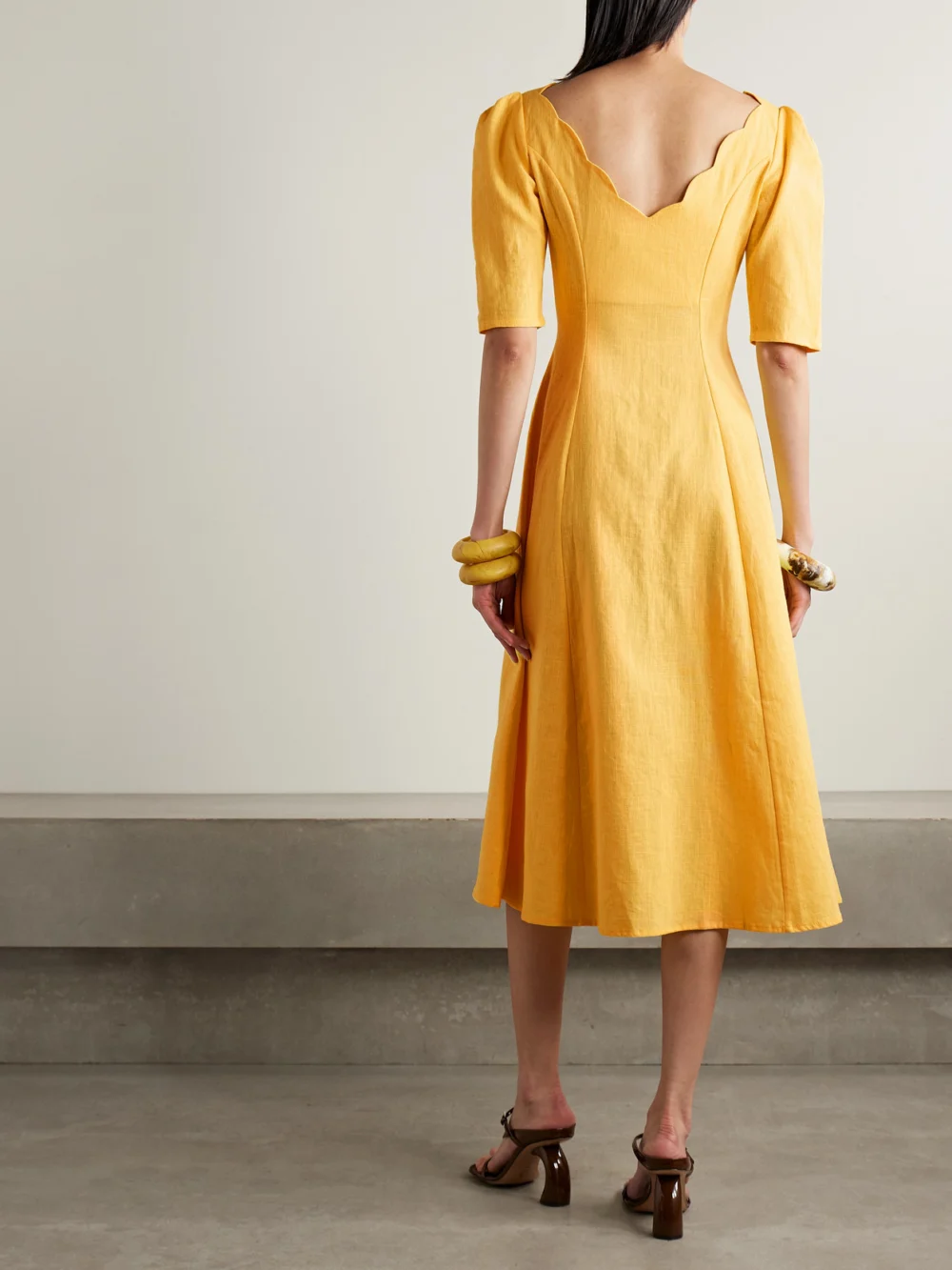 Back view of the Tolu Coker Scalloped Ramie Midi Dress