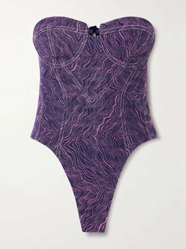 Tolu Coker + the Vanguard Strapless Denim-jacquard Bodysuit