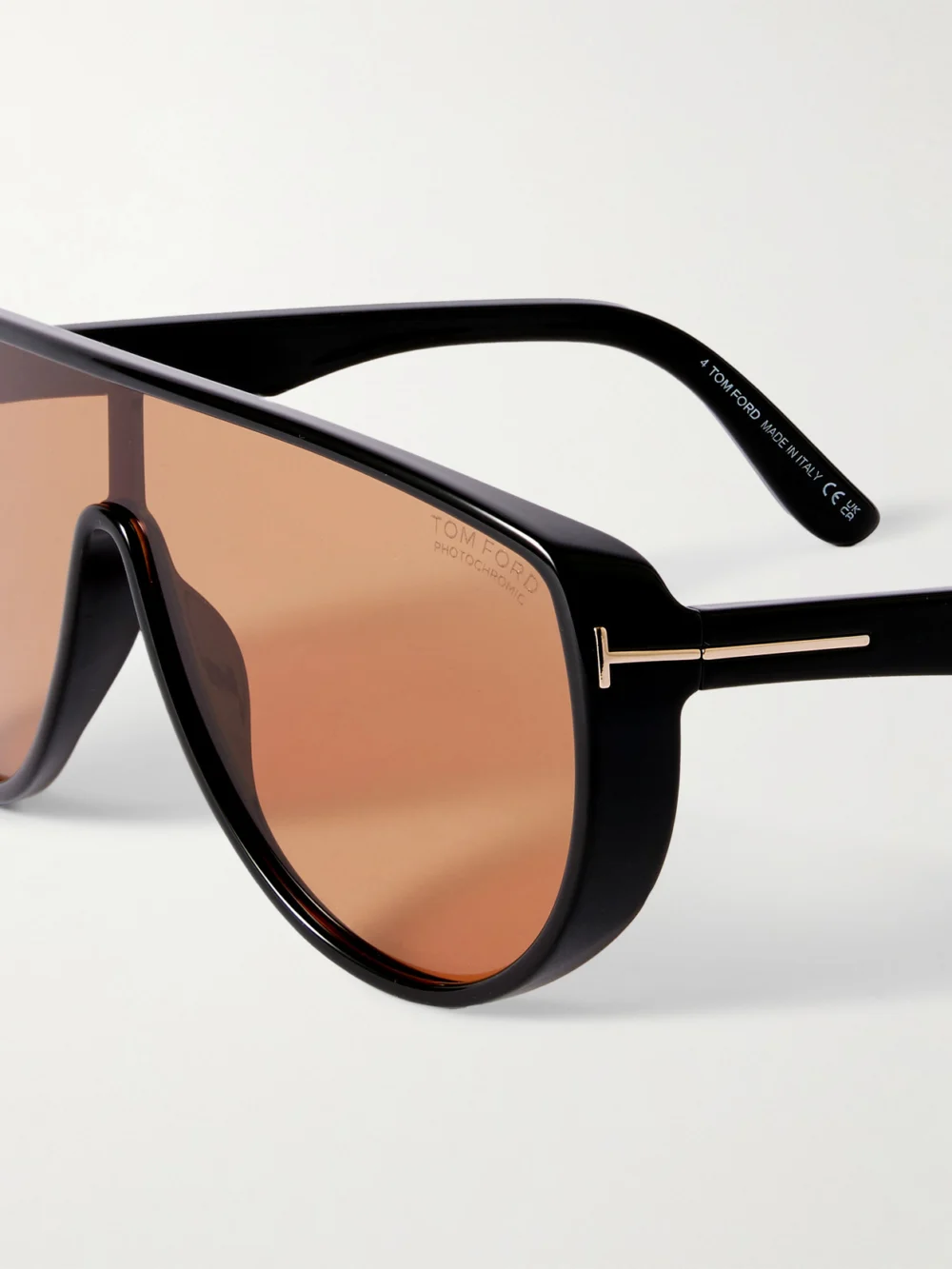 Close-up detail of the Tom Ford Achilles Oversized Aviator-style Acetate and Gold-tone Sunglasses