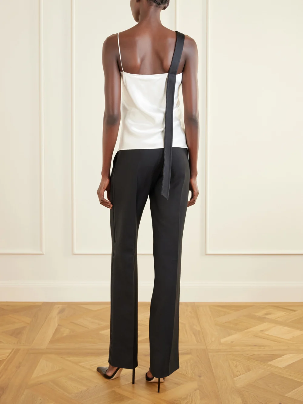 Back view of the Tom Ford Asymmetric Draped Two-tone Silk-satin Camisole