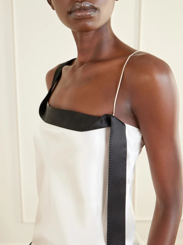 Close-up detail of the Tom Ford Asymmetric Draped Two-tone Silk-satin Camisole
