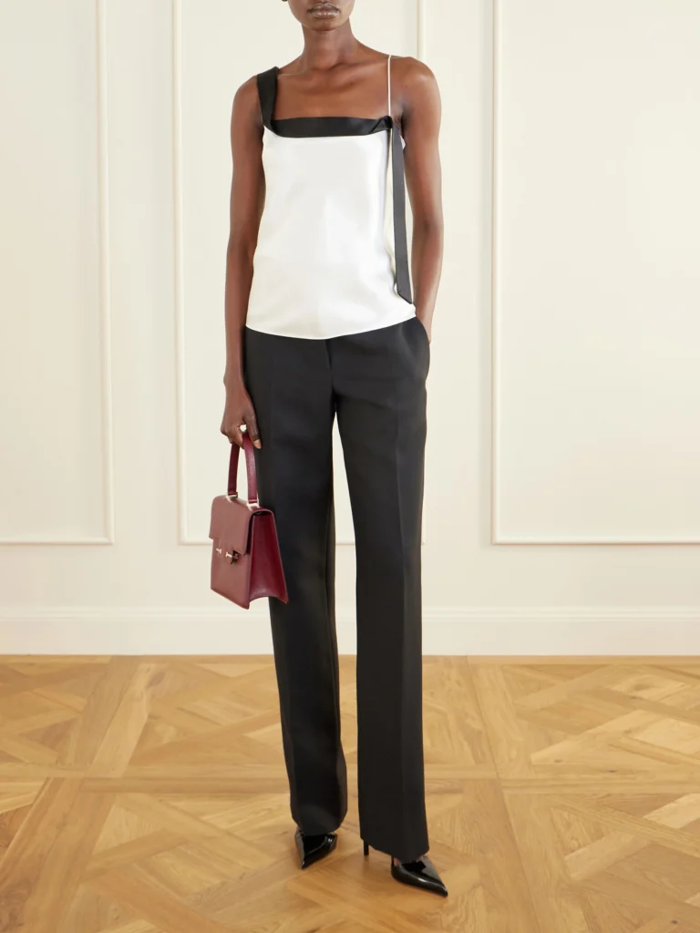 Tom Ford Asymmetric Draped Two-tone Silk-satin Camisole, worn by a model