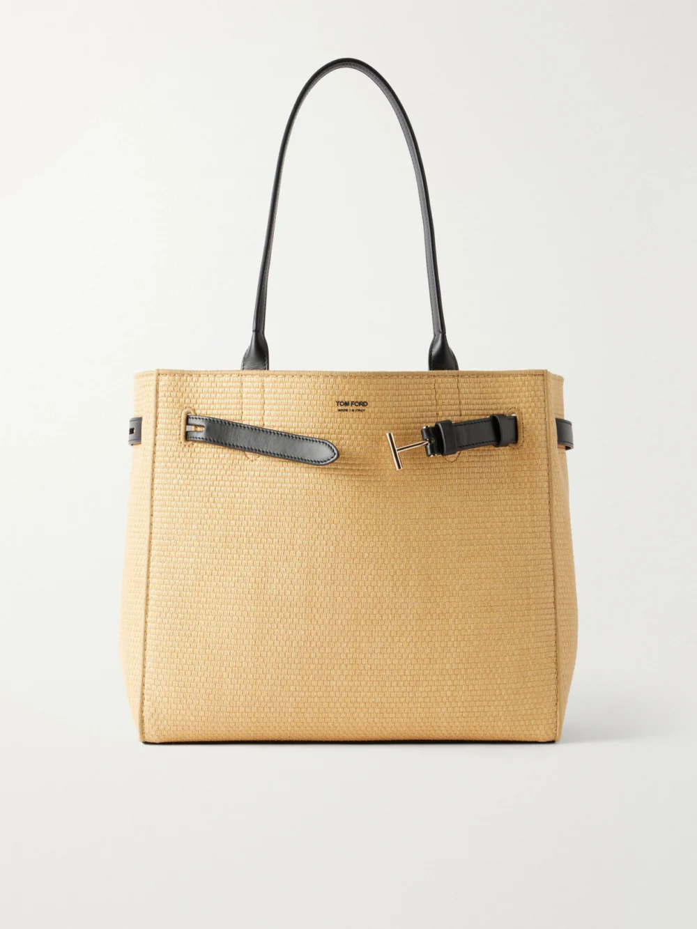 Tom Ford Audrey Logo-print Leather-trimmed Raffia Tote in beige