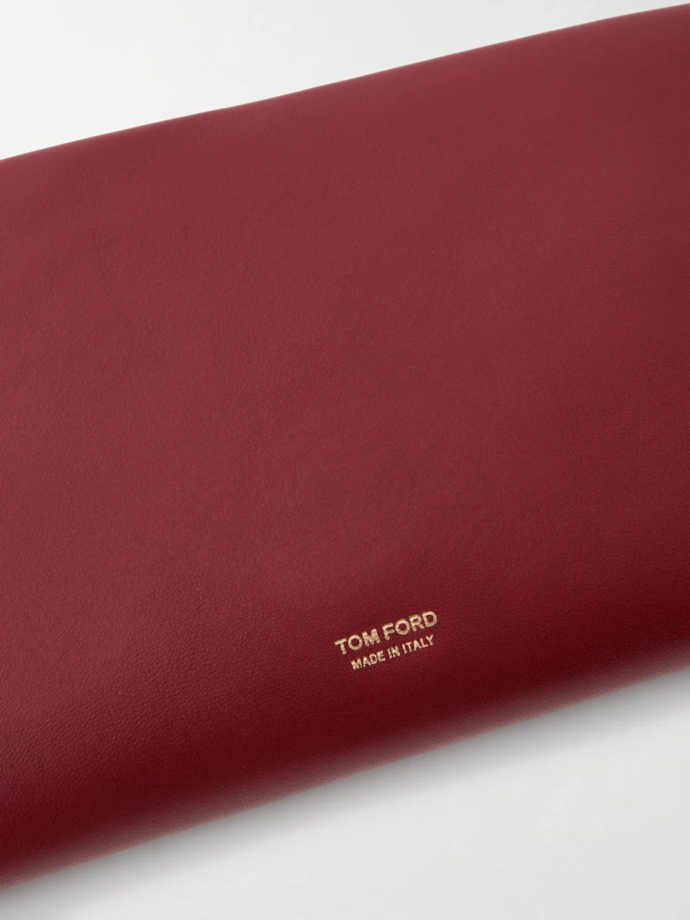 Close-up detail of the Tom Ford Aura Leather Clutch