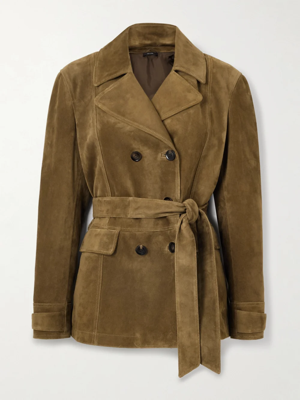 Tom Ford Belted Double-breasted Suede Jacket in brown