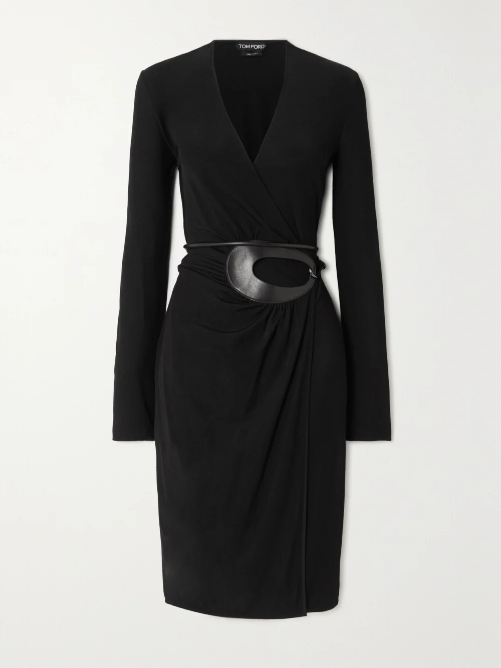 Tom Ford Belted Jersey Wrap Dress in black