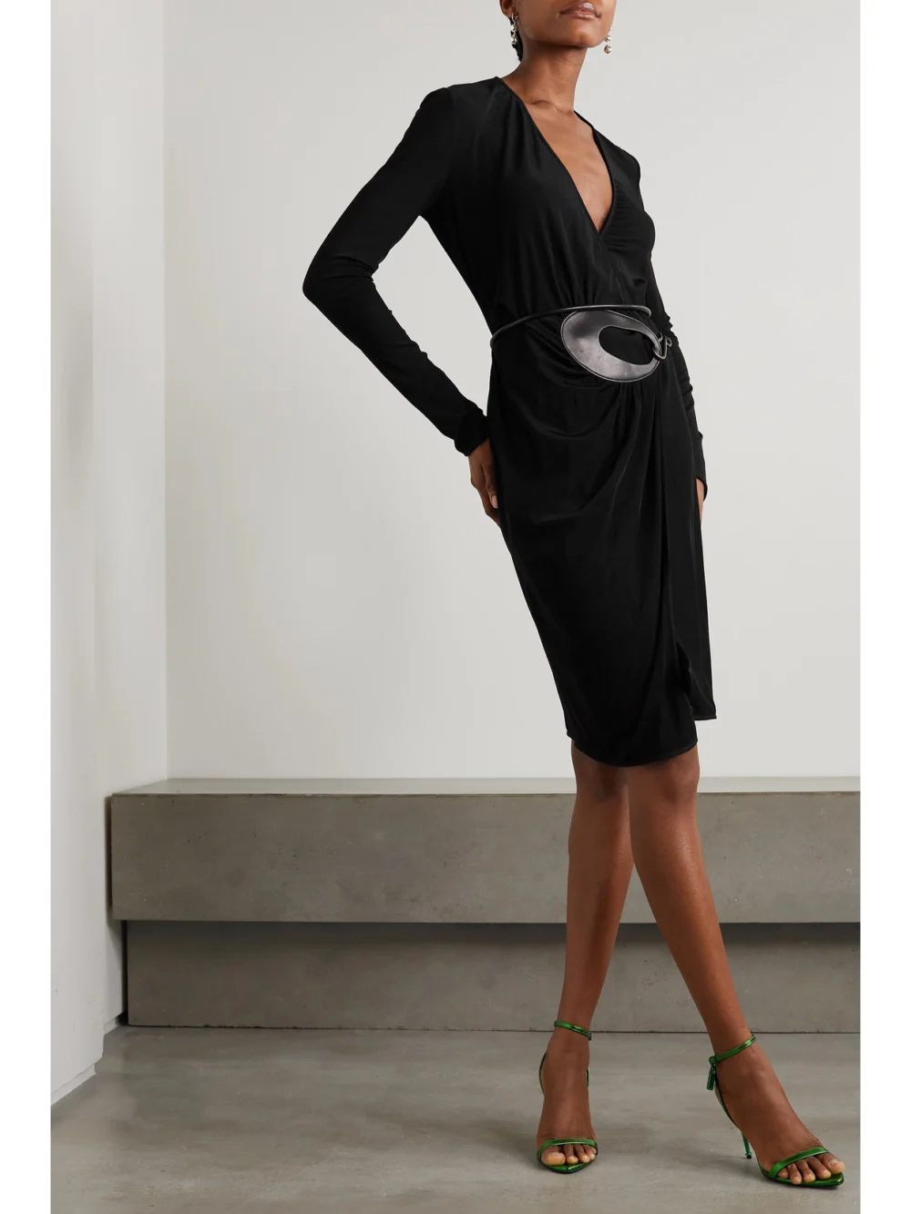Tom Ford Belted Jersey Wrap Dress, worn by a model