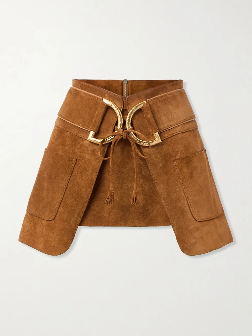 Tom Ford Belted Layered Suede Mini Skirt in brown