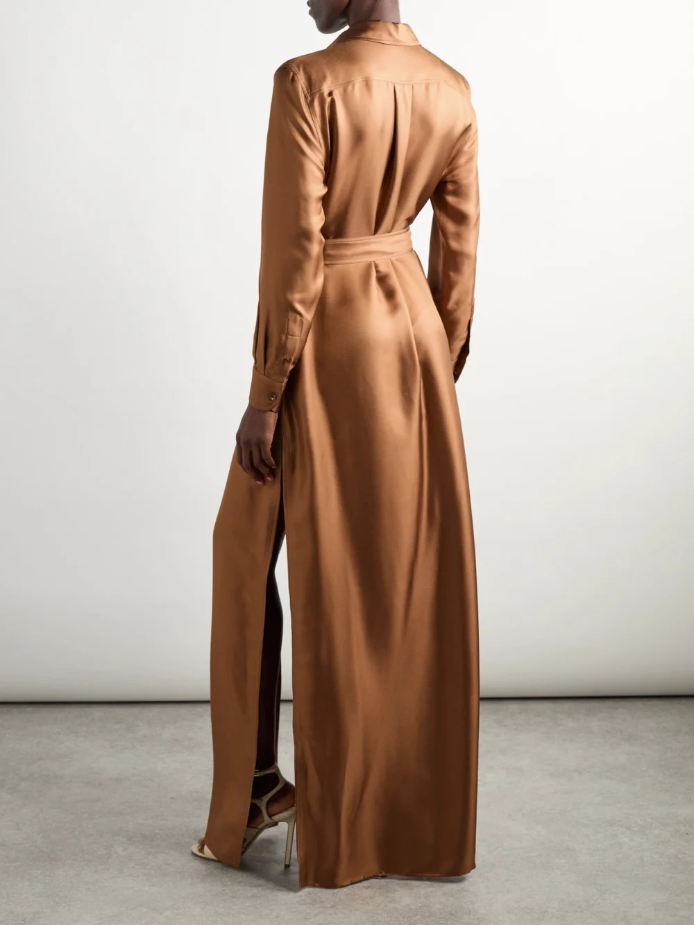 Back view of the Tom Ford Belted Silk-twill Maxi Shirt Dress
