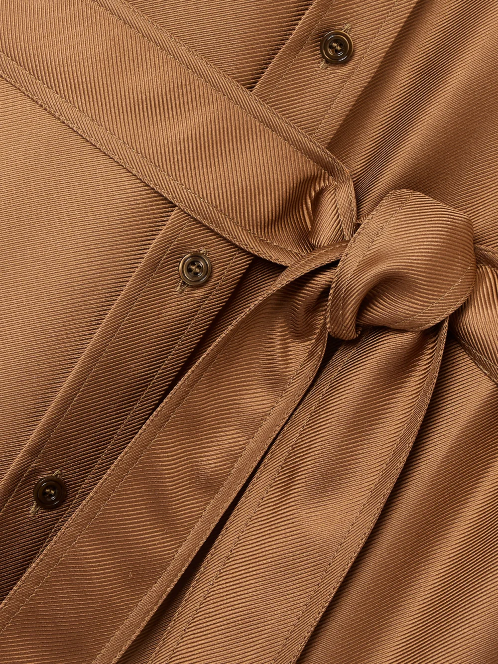 Close-up detail of the Tom Ford Belted Silk-twill Maxi Shirt Dress