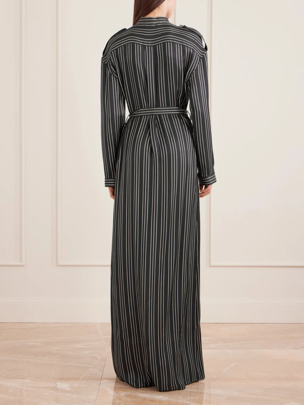 Back view of the Tom Ford Belted Striped Silk-twill Maxi Dress