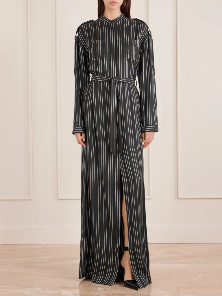 Tom Ford Belted Striped Silk-twill Maxi Dress