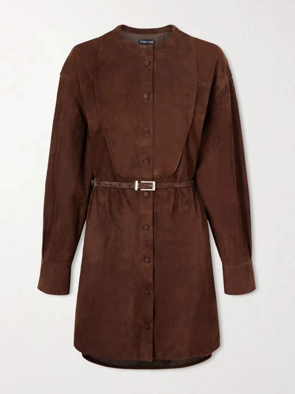 Tom Ford Belted Suede Mini Shirt Dress in brown