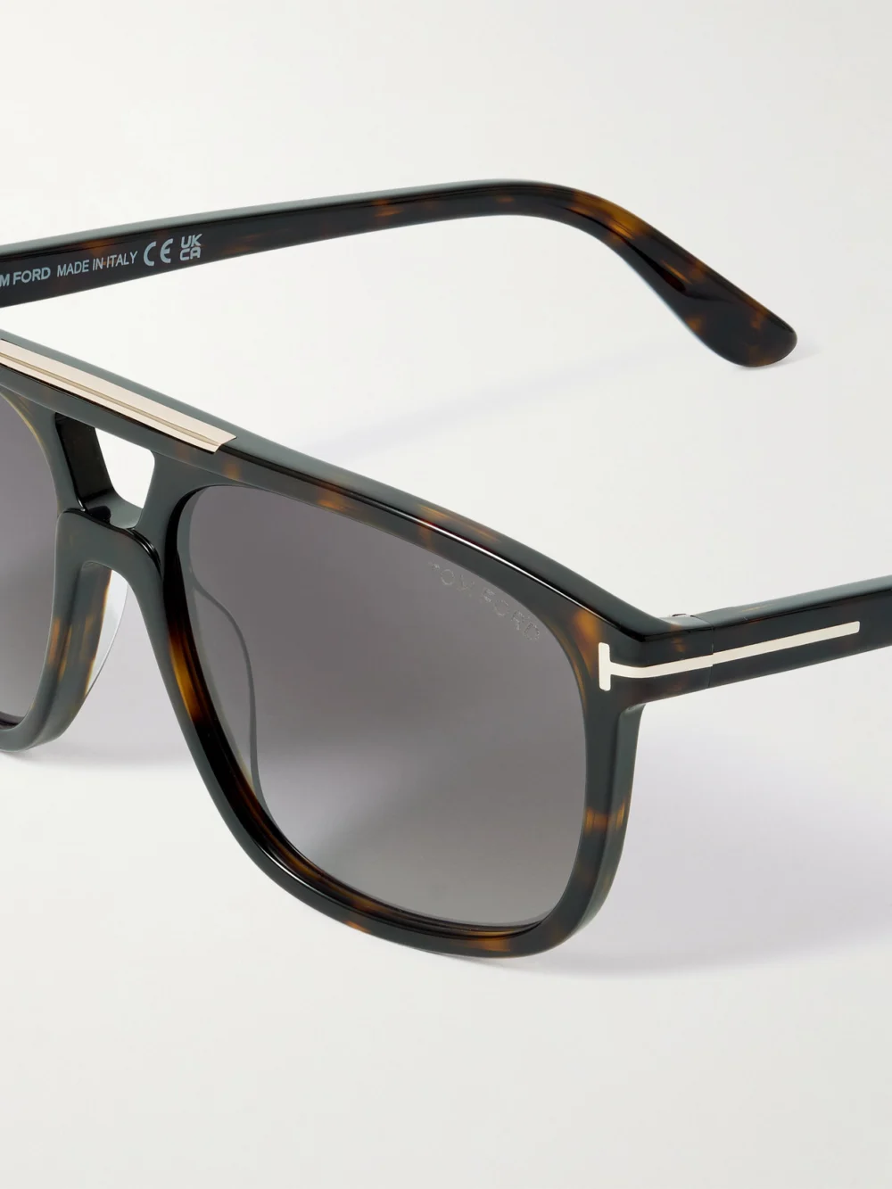 Close-up detail of the Tom Ford Briana Aviator-style Tortoiseshell Acetate Sunglasses