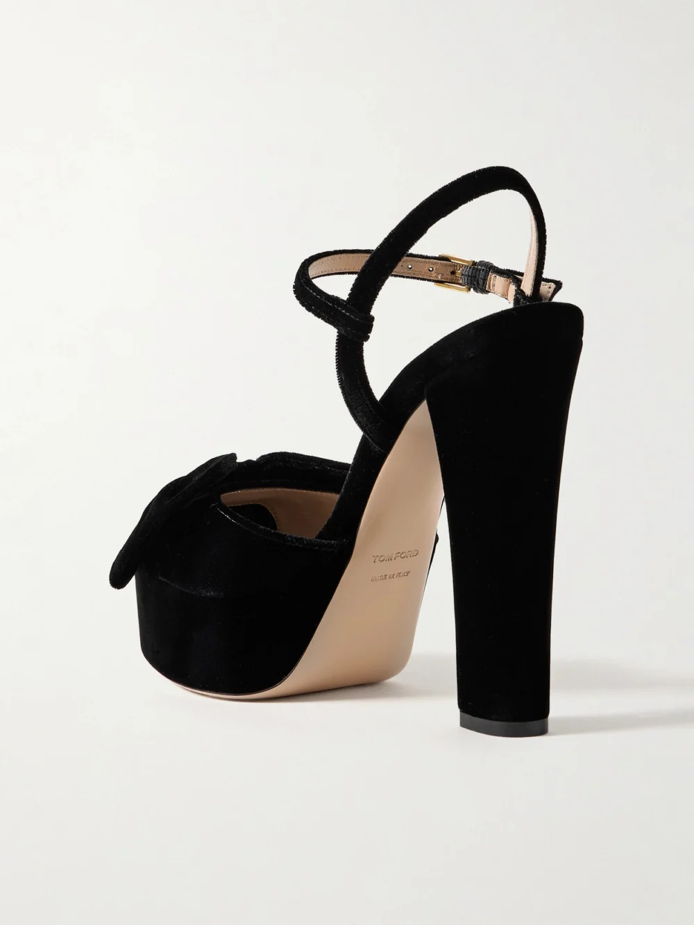 Back view of the Tom Ford Brigitte Bow-embellished Velvet Platform Sandals