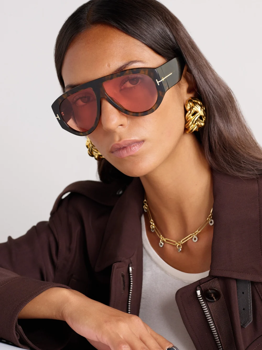 Tom Ford Bronson Aviator-style Tortoiseshell Acetate Sunglasses, styled view
