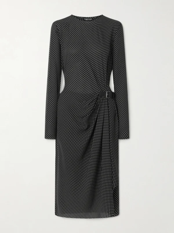 Tom Ford Buckle-detailed Polka-dot Silk-twill Midi Dress