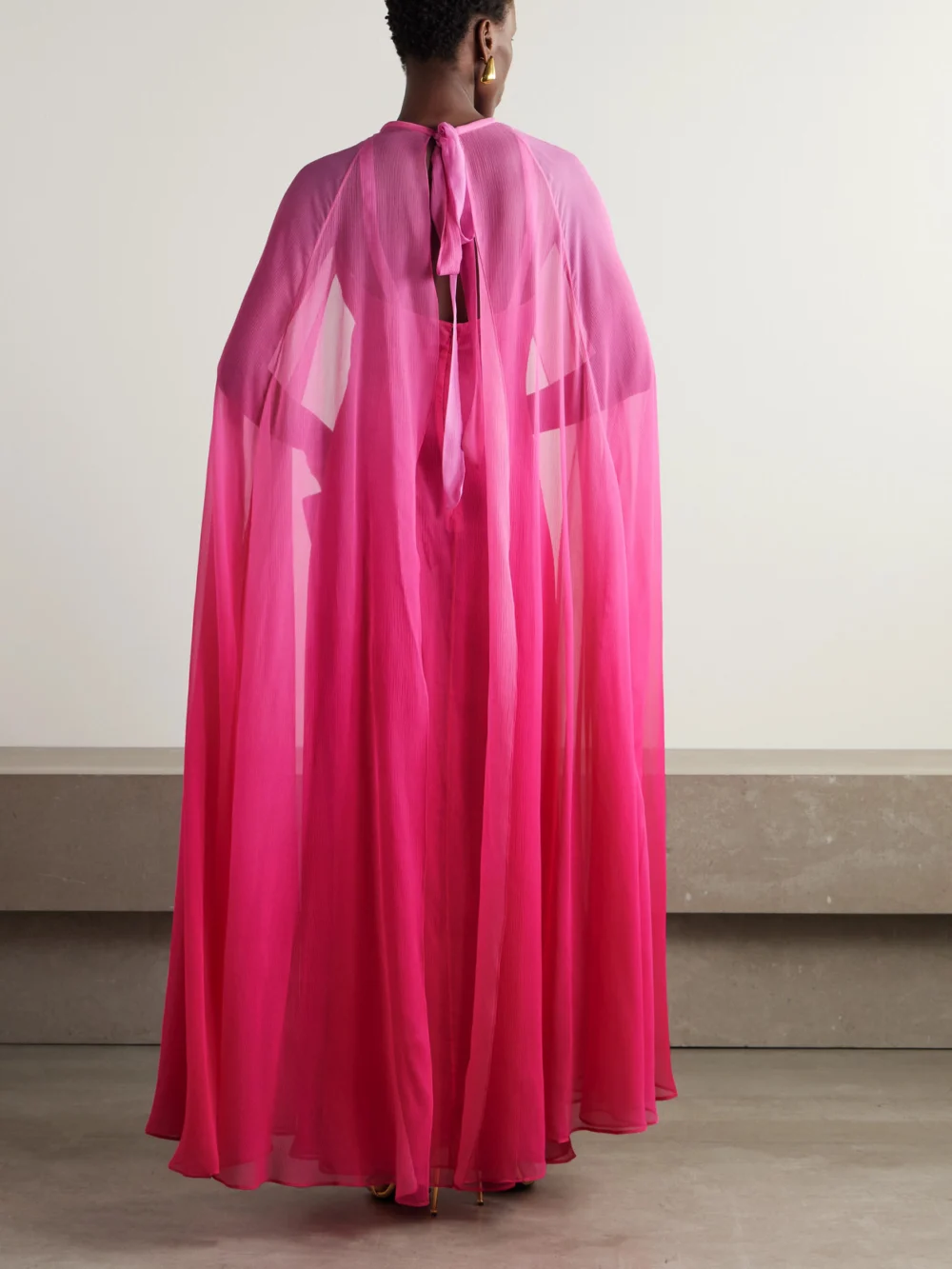 Back view of the Tom Ford Cape-effect Dégradé Silk-crepon Gown