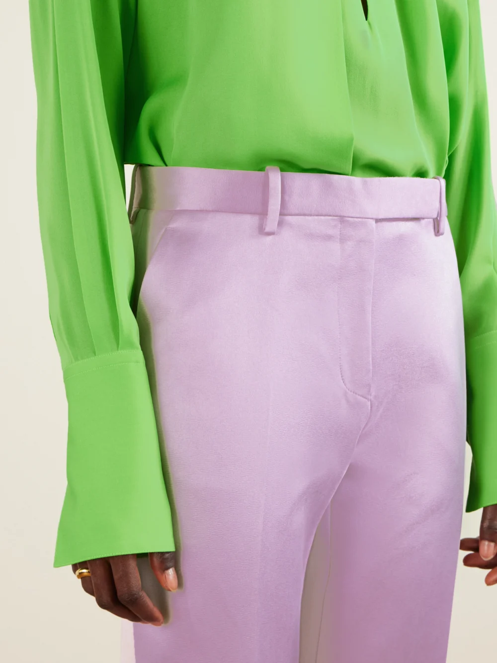 Close-up detail of the Tom Ford Cotton and Silk-blend Duchesse Satin Straight-leg Pants