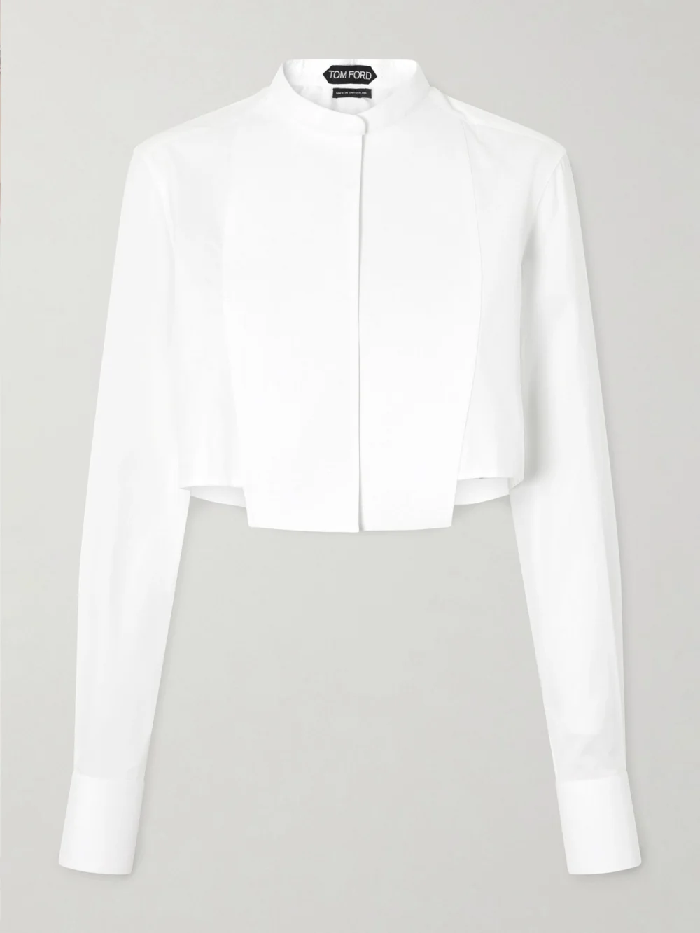 Tom Ford Cropped Paneled Cotton-twill and Voile Shirt in white