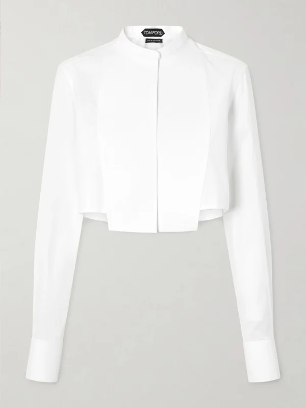 Tom Ford Cropped Paneled Cotton-twill and Voile Shirt