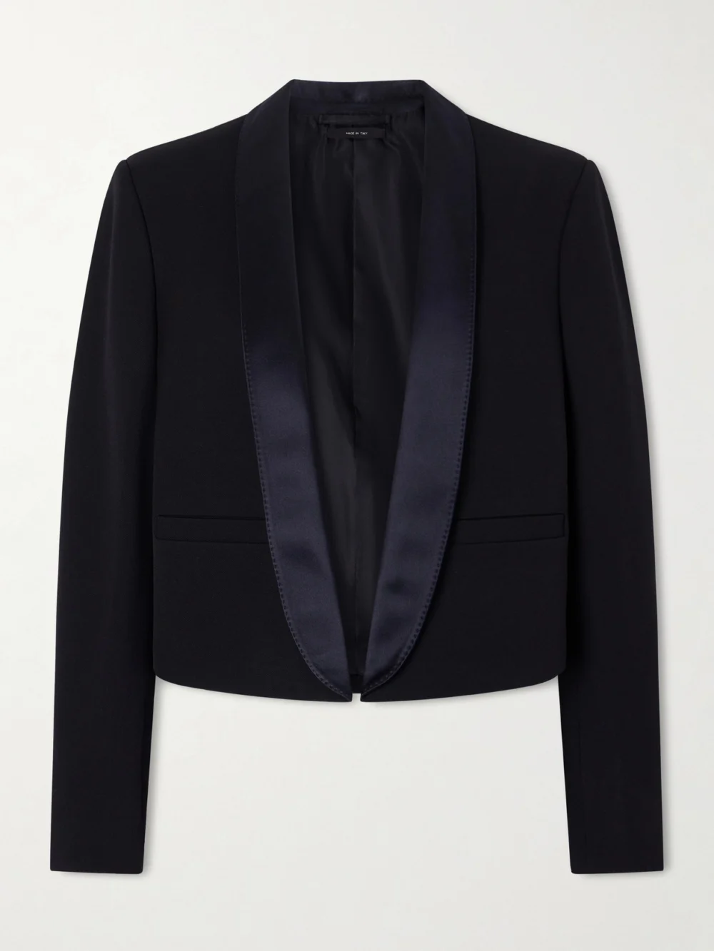 Tom Ford Cropped Silk Satin-trimmed Grain De Poudre Wool Blazer in black