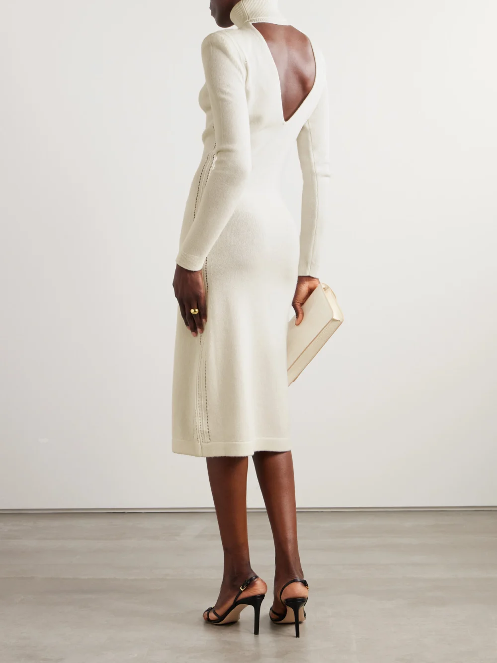 Back view of the Tom Ford Cutout Cashmere Turtleneck Midi Dress