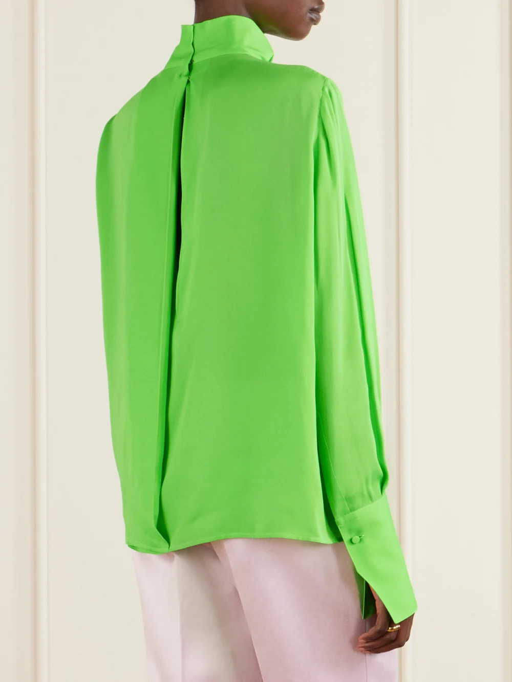 Back view of the Tom Ford Cutout Draped Pleated Silk-georgette Blouse